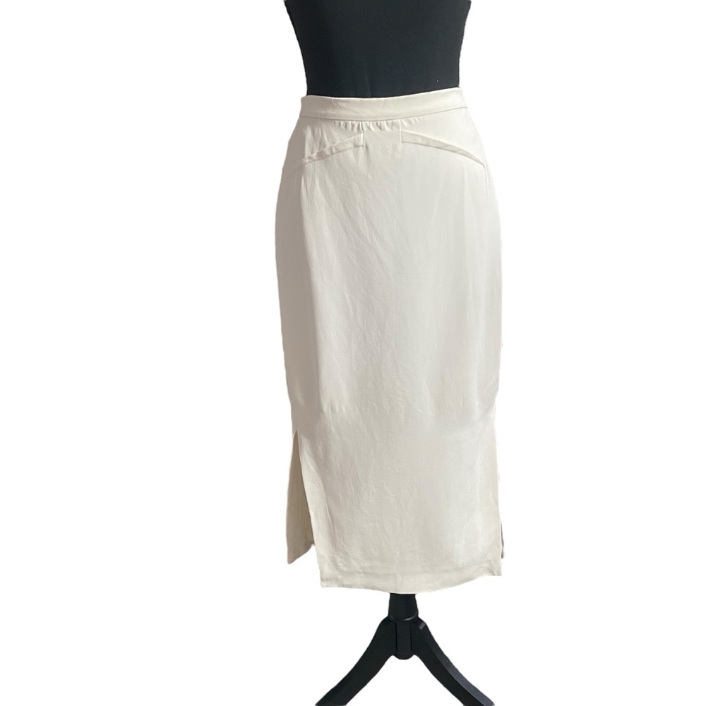 Reiss Cream Pencil Midi Skirt with Slit size 2